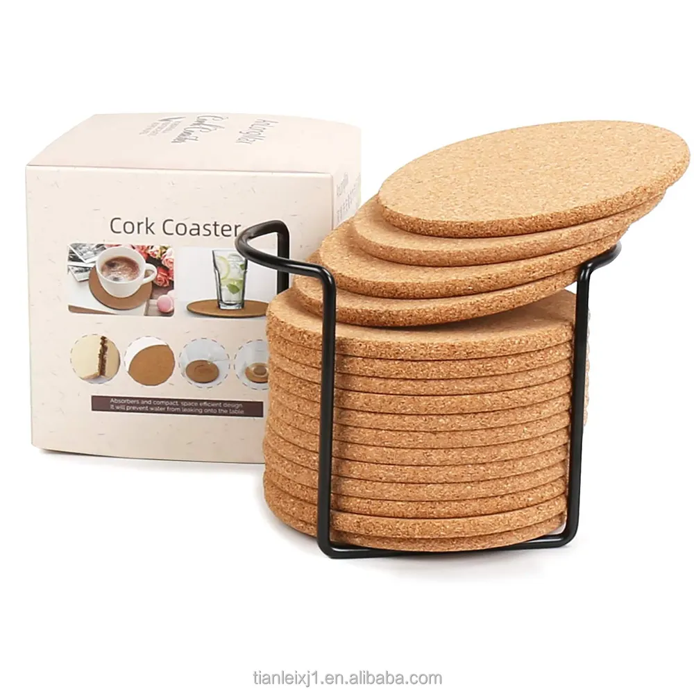 Wholesale custom printed logo Any size thickness circular natural cork coaster