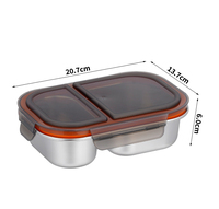 Boîte à lunch bento à 2 compartiments avec couvercles en PP sans BPA, conteneur de stockage alimentaire en acier inoxydable 304 avec joint d'étanchéité