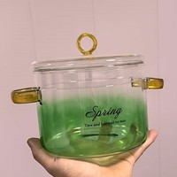Marmite à soupe en verre borosilicate transparent de 1,5 L avec couvercle en verre, compatible induction, doubles poignées, design moderne pour