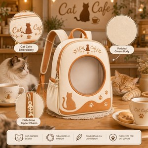 Sac Ita personnalisé Cat Cafe avec bandoulière rembourrée réglable, fermeture éclair dorée, tirette en os <span class=keywords><strong>de</strong></span> poisson, poches latérales, doublure premium, sac pour femme - Product Image 3