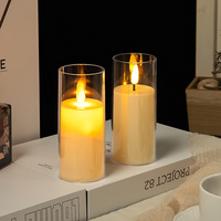 Bougie pilier LED sans flamme en verre transparent, à piles, avec effet scintillant, pour mariage, décoration de la maison