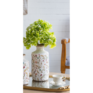 Vase cylindrique en céramique 5,3x10,6 pouces, motifs floraux multicolores, vase décoratif pour la maison - Product Image 1