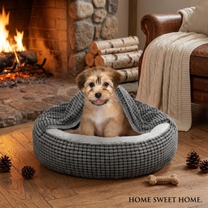 Lit pour animaux de compagnie à capuche anti-anxiété confortable de haute qualité lit de grotte apaisant pour petits chiens canapé Bad - Product Image 2