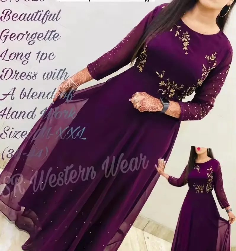 2024 party wear designer gown with embroidery work kurti with low price Indian and Pakistani Clothing