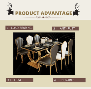 Thé chinois traditionnel métal mariage noir Restaurant salle à manger Table d'appoint moderne fer marbre Table à manger ensemble - Product Image 3