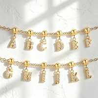 Pendentif Collier Alphabet en Acier Inoxydable Plaqué Or 18K Réglable 26 Lettres Breloques Zircon pour Fabrication de Colliers et Bracelets