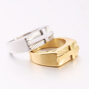 Cross <b>Ring</b> 8MM Stainless Steel Gold <b>Silver</b> Unisex Fashion Jewelry Gift - Product Image 2