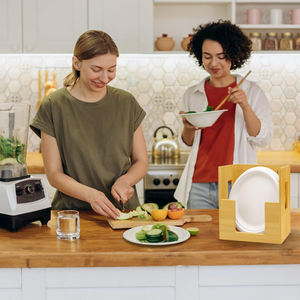 Distributeur de vaisselle en papier, support mural en bambou pour assiettes en papier, organiseur de vaisselle mural, s'adapte dans un placard, distributeur de vaisselle - Product Image 6