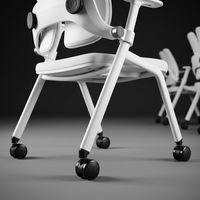Chaise de formation blanche haut de gamme avec dossier en maille double feuille gris clair et tablette d'écriture pliable pour salle de classe