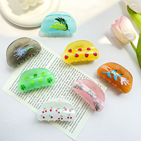 Barrette à cheveux en acrylique imprimée rétro, faite à la main, couleur bonbon printemps-été, style simple, chignon haut, accessoires pour cheveux