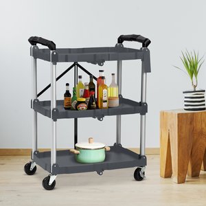Chariot utilitaire pliable avec roues verrouillables, chariot de service roulant portable à 3 niveaux - Product Image 1