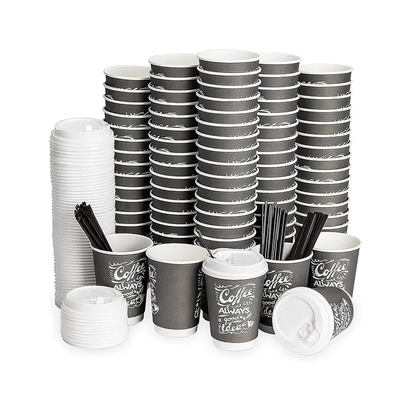 Échantillon gratuit 8Oz 10Oz 12Oz 16Oz 20Oz Tasses à café jetables en papier à double paroi avec couvercles