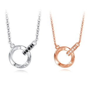 Interlocking Mbius Strip Couple Necklace Rose Gold Diamond Pendant Chain For Women Gift Long Distance Relationship Jewelry - Product Image 4