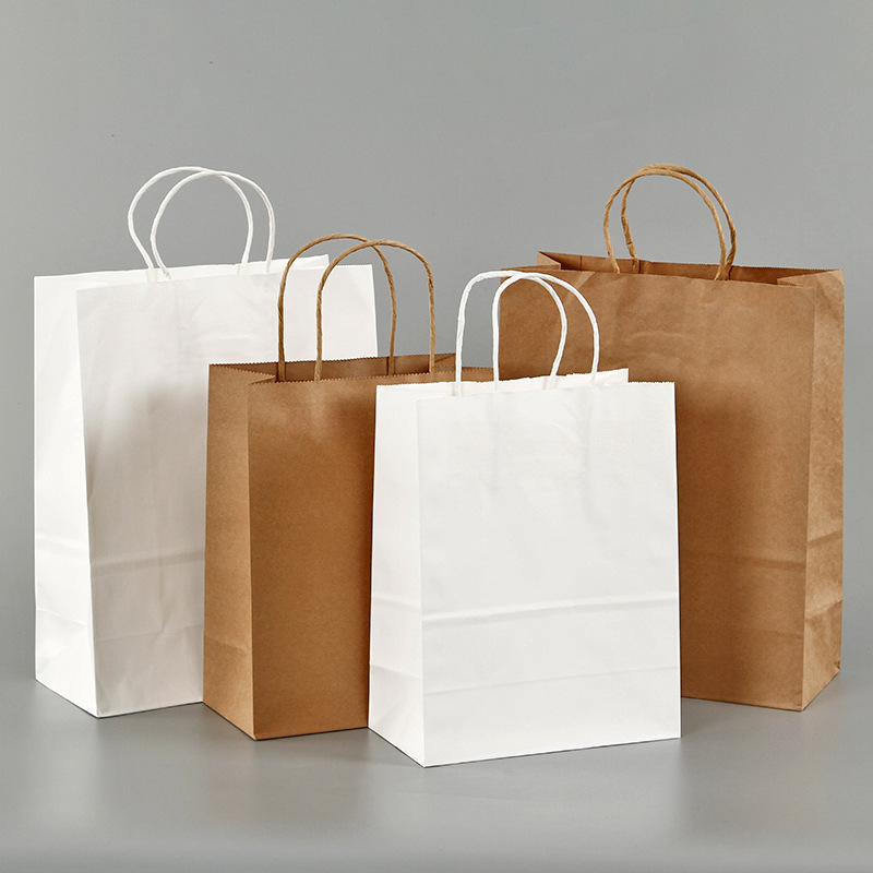 Custom Takeout Grocery Paper Bags With Handles Recyclable Paper Party Gift Candy Merchandise Paper Bags