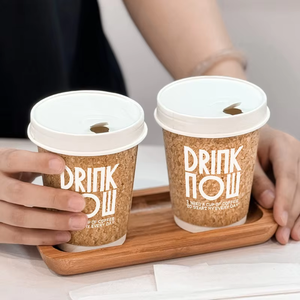 Tasses à café haut de gamme à double paroi isolées thermiquement, design liège, double revêtement en pâte de bois, écologiques et biodégradables pour café - Product Image 2