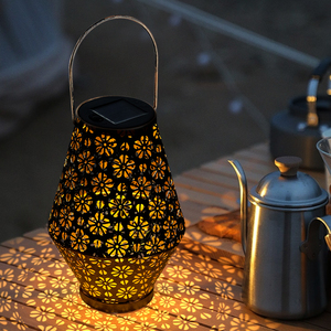 Solar Powered Lantern <b>Light</b> Metal Cutout Hanging Solar Lantern Auto On/Off LED Decorative <b>Light</b> <b>for</b> Patio Garden <b>Pathway</b> - Product Image 1