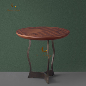 Round Wood Veneer Top Living Room Desk Sculptural Metal Legs Modern Italian Luxury <b>Side</b> Table for Villa Project - Product Image 2