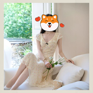 First Love Pure Sweet Dress V Neck Floral Print Long Dress For Daily Wear Summer 2026 New Arrival - Product Image 1