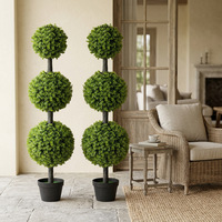 Künstlicher Topiary-Baum mit Eigenem Logo, Dreifach-Kugel 80cm, Drei Ebenen, Schwarzer Topf, Buchsbaum, Eingangsbereich, Innen- und Außendekoration, Wiederverwendbar
