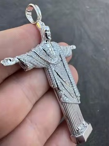 Moissanite Cristo el Redentor Colgantes y dijes de joyería fina, Brasil Sólido 925 Acabado en rodio de plata, PASA PROBADOR DE DIAMANTES - Product Image 3