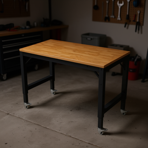 Banc de travail robuste réglable de 48 pouces, table d'atelier en bois de caoutchouc avec roues métalliques, bancs de travail pour le travail du bois - Product Image 2