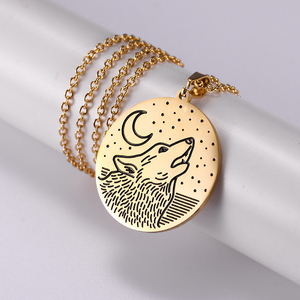 Collana con Ciondolo Lupo e <span class=keywords><strong>Luna</strong></span> in Acciaio Inossidabile, Collana da Uomo Placcata Oro, Collana Semplice in Acciaio Inossidabile - Product Image 5