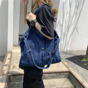 Wholesale <strong>Retro</strong> <strong>Tote</strong> Bag Large Capacity Cowboy Shopping Bag College Wind Canvas Shoulder Bag - Product Image 1