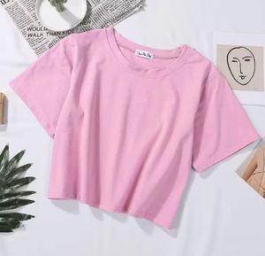 Soild couleur coton T-shirt Vintage décontracté haut court femmes été O cou à manches courtes Slim Fit basique t-shirts chemise - Product Image 6