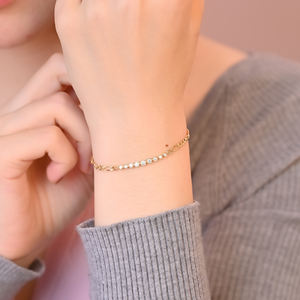 Top Quality Figaro <b>Chain</b> Minimalist Design 18K Solid Yellow Gold Real Natural Diamond Stackable Bracelet For Women Daily Wearing - Product Image 6