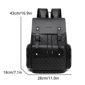 Tas Ransel Pria Trendy dari PU dengan Tali Serut, Kapasitas Besar untuk Perjalanan Semalam dengan Desain Cetak yang Modis - Product Image 3