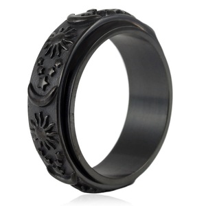 yunnique Men's <b>Titanium</b> Steel Rotating Sun Moon <b>Ring</b> Gold Color Geometric Design Gift Jewelry - Product Image 3