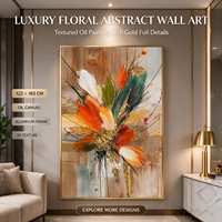 Peinture à l'huile abstraite de fleurs sur toile, peinte à la main avec des feuilles d'or, texture épaisse, décoration murale verticale, intérieur moderne