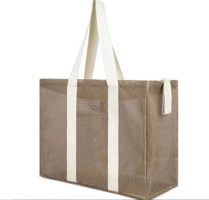 2024ヴィンテージオーバーサイズスポーツサマートラベルメッシュビーチトートバッグ耐久性のある特大ロゴ刺繍ジッパープルバッグ女性用 - Product Image 1