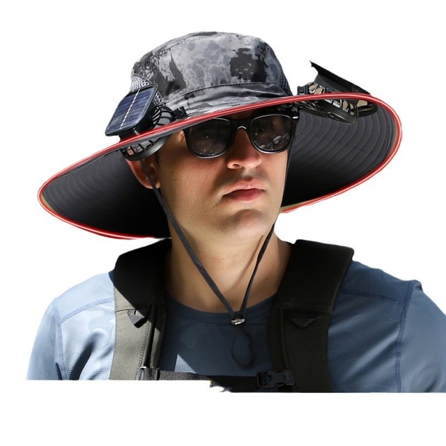 High Quality Non-deformation Metal Large Brim Bucket Hat Men Women Solar Fan Hat USB Charging Fan Cooler Hat