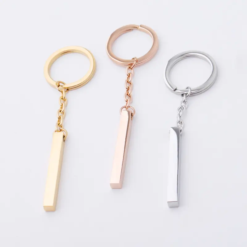 18K Gold PVD Plated Blank Engraving Stainless Steel Keychain Bar Pendant Key Chains