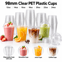 Gobelets en plastique PET transparent de 98 mm, 12 oz, 14 oz, 16 oz, 18 oz, 20 oz, 22 oz, 24 oz, gobelets jetables avec couvercles, gobelets pour smoothies, gobelets pour jus, gobelets pour café