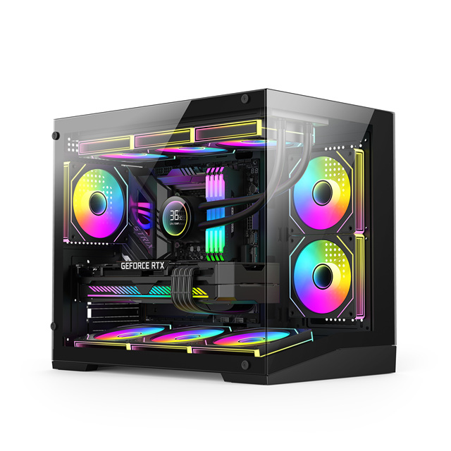 ESGAMING Manufacturer ABS Mesh Pc Gaming Computer Case & Tower USB3.0 Tempered Glass Mid Tower Vertical Pc Casing Cabinet for Pc