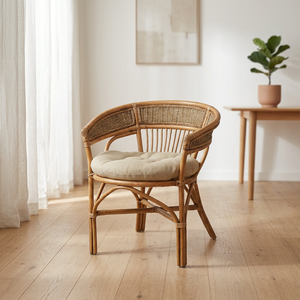 Modern Tufted Modular Rattan <b>Armchair</b> with Cushion Slat Back Handmade <b>Wood</b> Legs Leisure Living Room Chair Home Furniture - Product Image 4