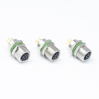 Connecteur industriel automobile M8 circulaire 6 broches étanche IP67 à montage sur panneau femelle, boîtier en laiton nickelé, 2A 30V