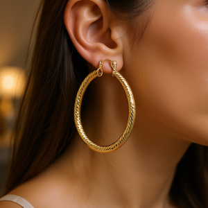 Orecchini a Cerchio in Oro per Donne, Design Classico per Uso Quotidiano, Cerchio Grande Placcato Oro, Diametro 20mm - Product Image 2