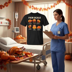 T-shirt de Thanksgiving pour infirmière traumatologue avec échelle de la douleur turque - Product Image 3