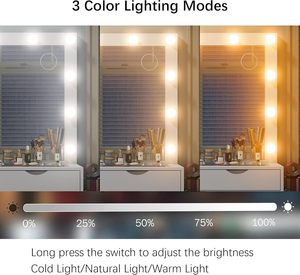Coiffeuse en bois à 15 tiroirs avec prise électrique, miroir LED, plateau en verre, panneau autoportant, écologique - Product Image 6