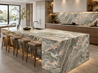 Dalles de marbre ondulé effet nuage pour plans de travail de cuisine, meubles de salle de bain, comptoirs de bar, tables à manger et panneaux muraux décoratifs surdimensionnés
