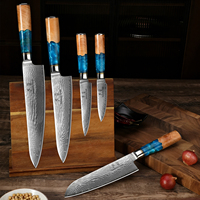 Ensemble de couteaux de cuisine en acier Damas, vente en gros, faible MOQ, haute qualité, ensemble de couteaux de chef professionnels, manches en bois d'olivier et résine