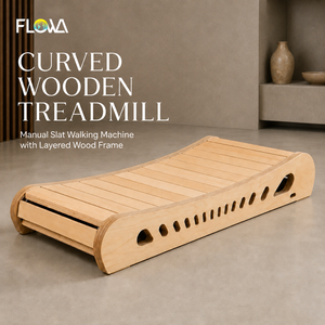 FLOWA Tapis de marche manuel incurvé en bois écologique avec inclinaison automatique, cadre latéral en bois stratifié, pour exercices cardiovasculaires à domicile - Product Image 1