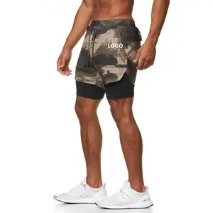 Running deportes pantalones cortos de los hombres de verano Fitness doble capa transpirable Casual playa cinco punto Pantalones