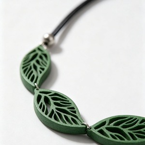 Dark Leather Cord Choker Four Hollow Cutout Green Leaf Pendant Silver Bead Women Nature Boho Neck Jewelry - Product Image 5