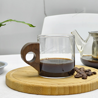 Tasses à café, thé et jus en verre borosilicate personnalisées, écologiques, avec poignée en bois, pour restaurants