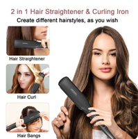 Vente flash : Lisseur de cheveux en céramique PTC 2 en 1, chauffe rapidement, styler électrique pour femmes, LED pour la maison, les hôtels, les camping-cars, personnalisable