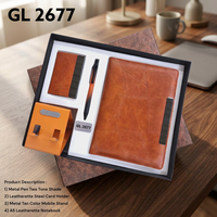 Ensemble cadeau d'entreprise haut de gamme 4 pièces : carnet en cuir PU A5, stylos métalliques, porte-cartes, support de téléphone portable personnalisé fait main pour le bureau
